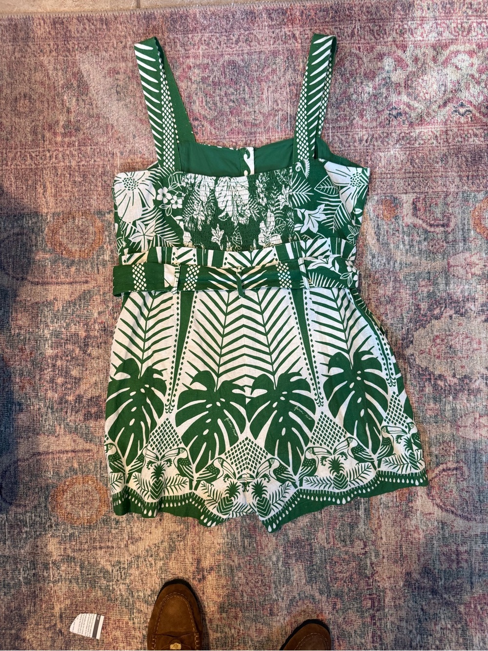 Farm Rio Macaw Elegance Green and White Romper XL Good condition - Picture 7 of 11